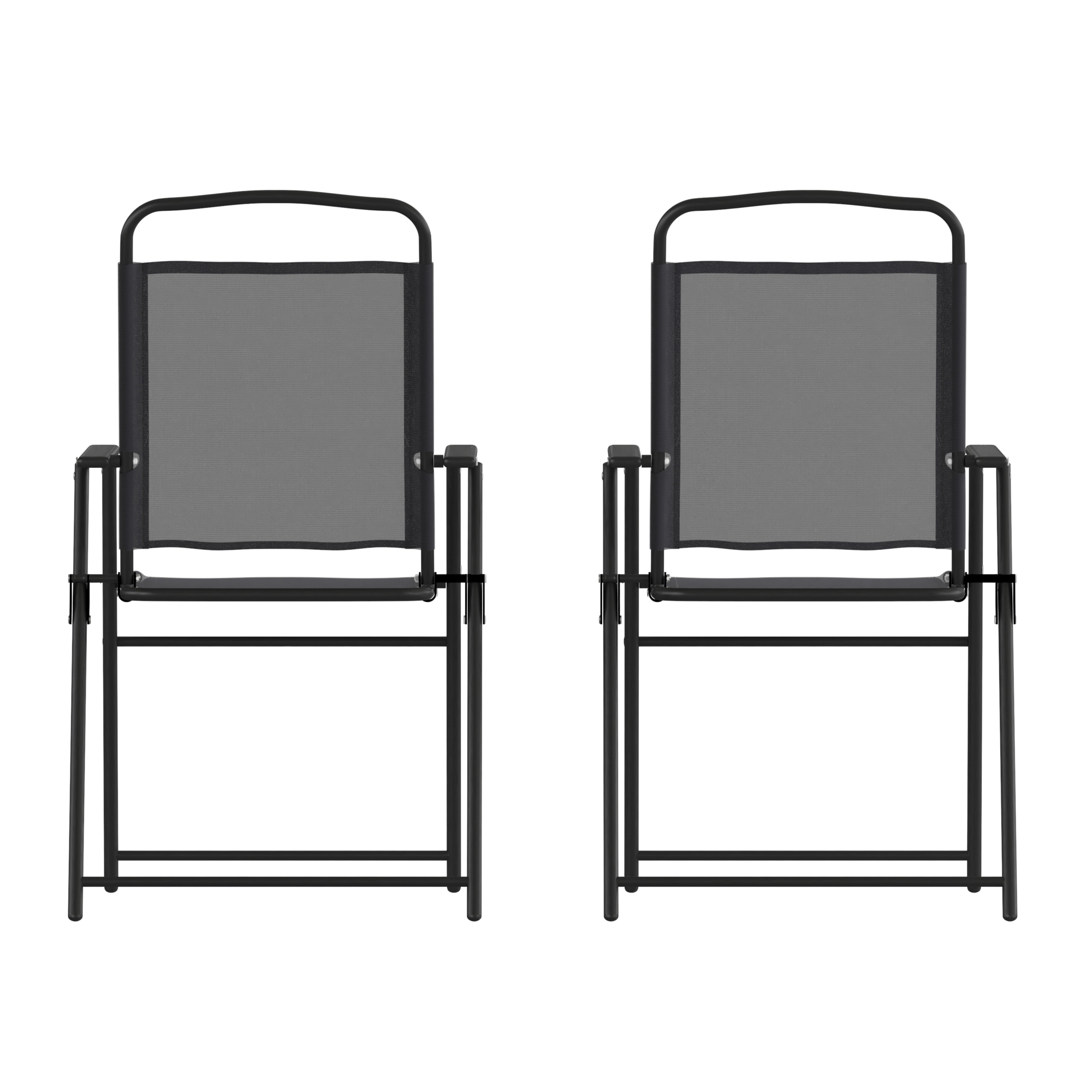Flash Furniture, 2PK Black Folding Sling Patio Chairs with Armrests, Primary Color Black, Material Steel, Width 20.75 in, Model# 2GMSC098BK